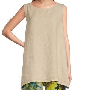 bryn Walker Pira Light tan Beige Linen Sleeveless Oversize Split Side Tank Small